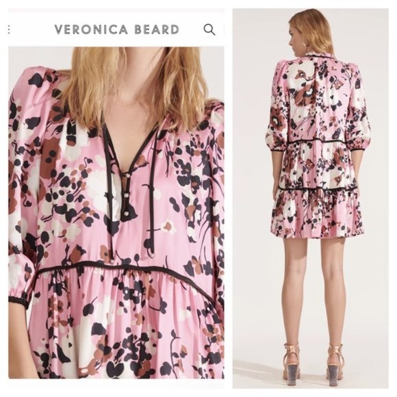 NEW VERONICA BEARD Hawken Floral Tiered Silk Dress - Picture 3 of 9